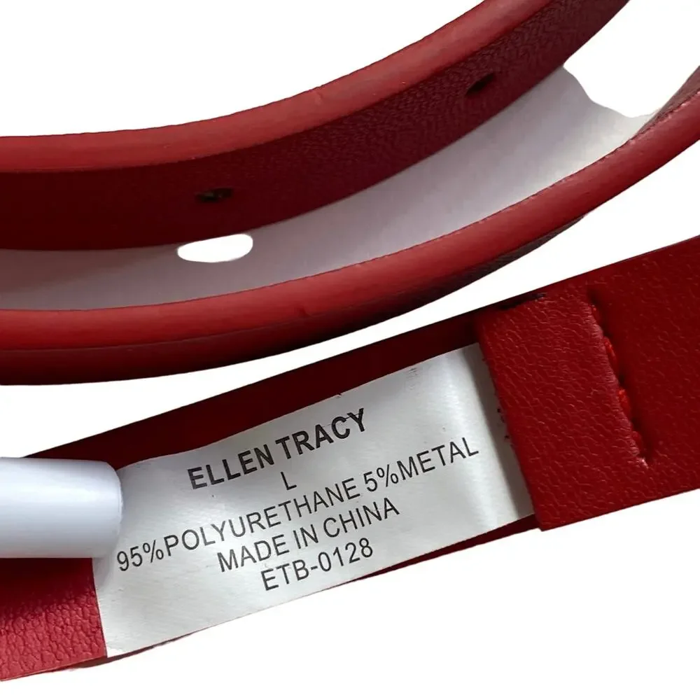 NWT Ellen Tracy Set of 2 Leather Belts Silver Buckle Detail Size Large Black Red
